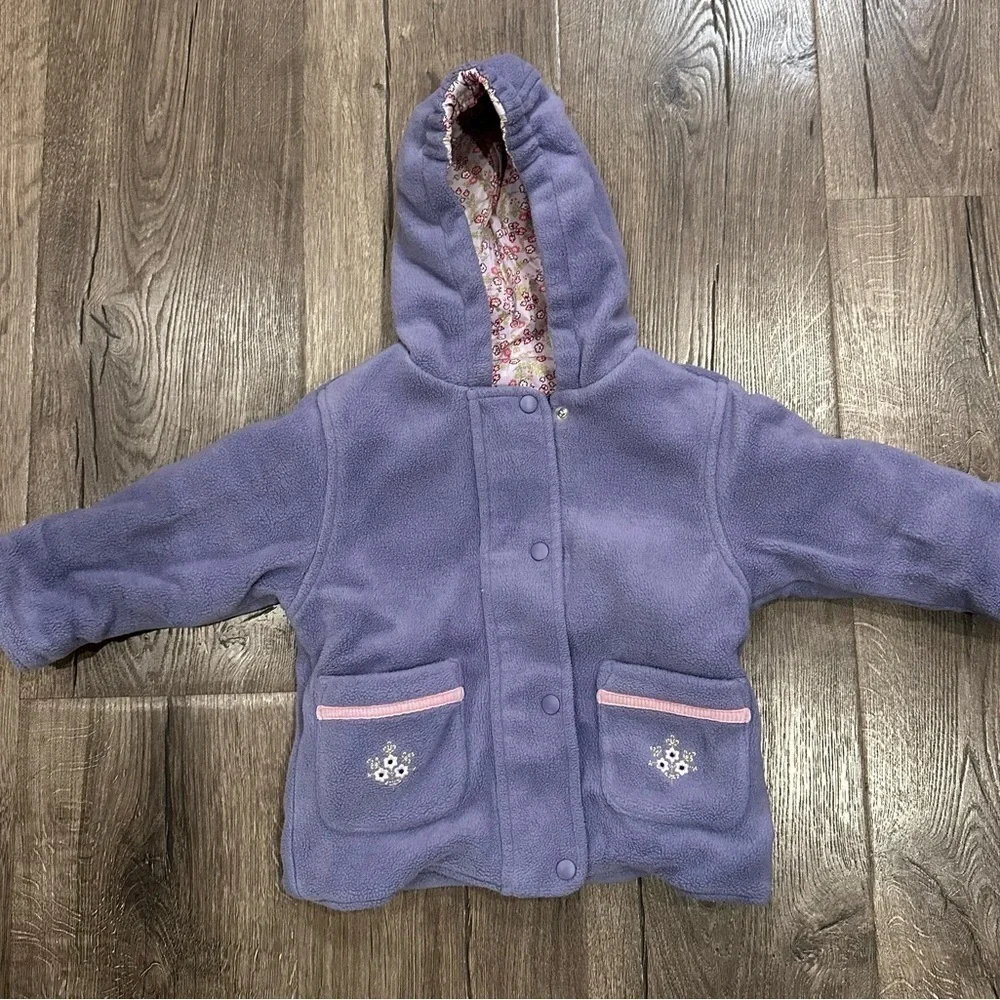 Gymboree Vintage 12-18 Mo REVERSIBLE Purple Ditzy Floral Fleece Coat Jacket Hood